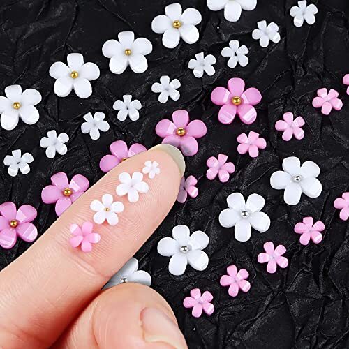 3D Flower Nail Charms, 2 Boxes 3D Acrylic Flower Nail Colour Change Pink Set