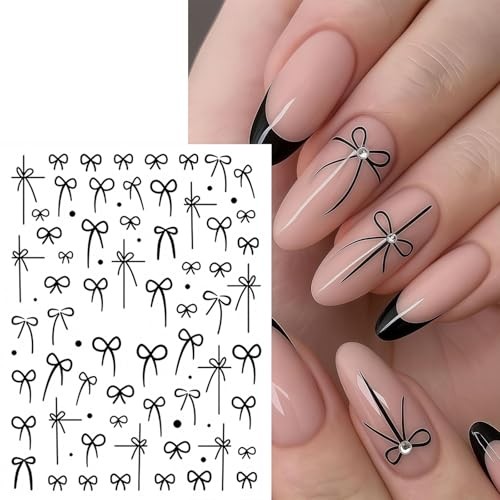 6 Sheets Valentines Day Nail Art Stickers Decals Black White Red wine red bow