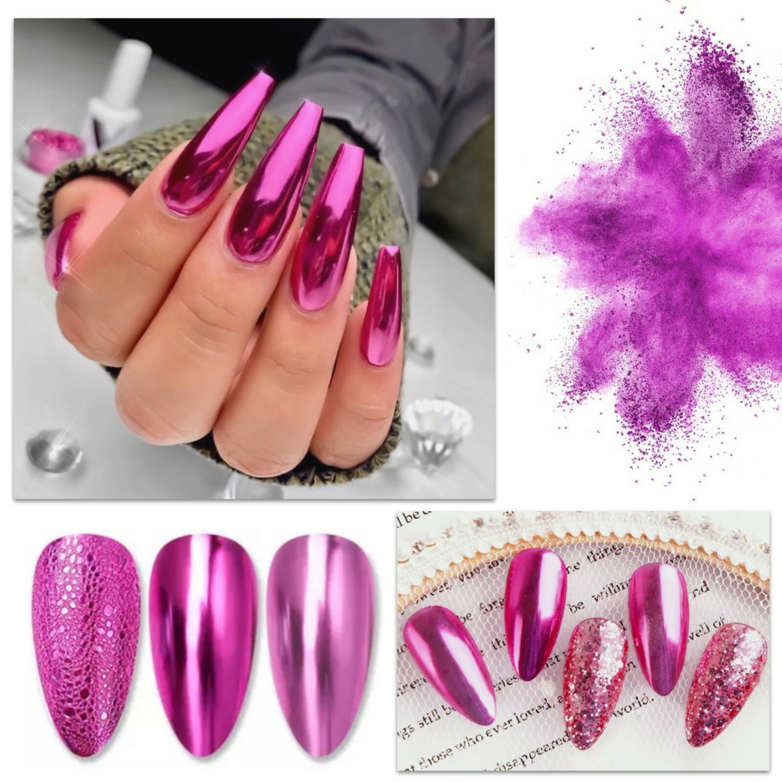 PINK Platinum Nail Chrome Powder Rose Gold Shining Nails Decoration Pigment (y3)