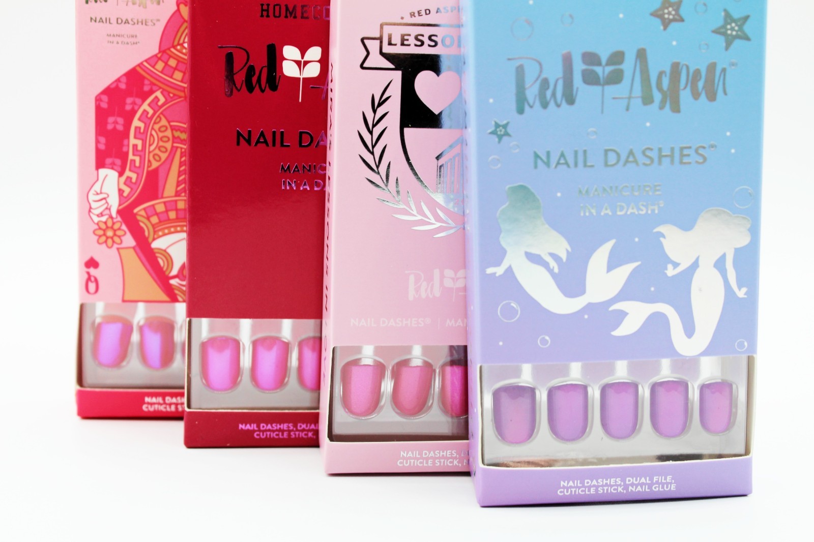 Red Aspen Pink/Purple Press-On False Nails- Short Square- Lot of 4