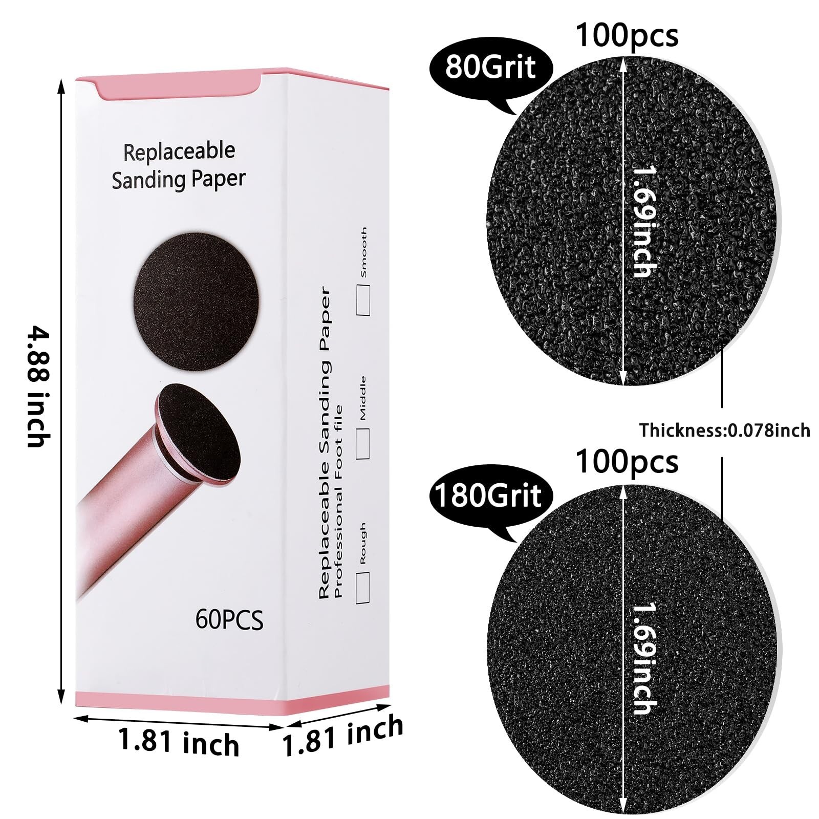 Maitys 120 Pcs Replaceable Sandpaper Discs Tip 2 Toe Refill Disks R… Fast Ship