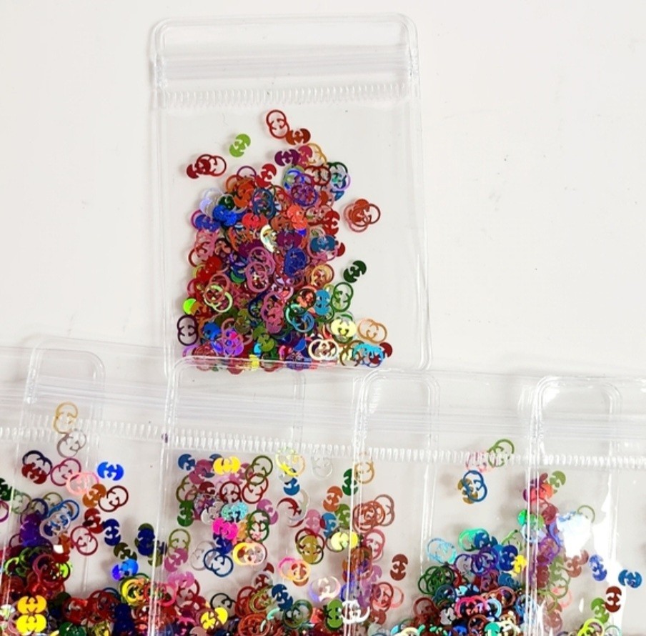 NWT NAIL ART DESIGN MULTICOLORED MIXTURE FLAT METALLIC FOIL LUXURY LOGO SEQUINS