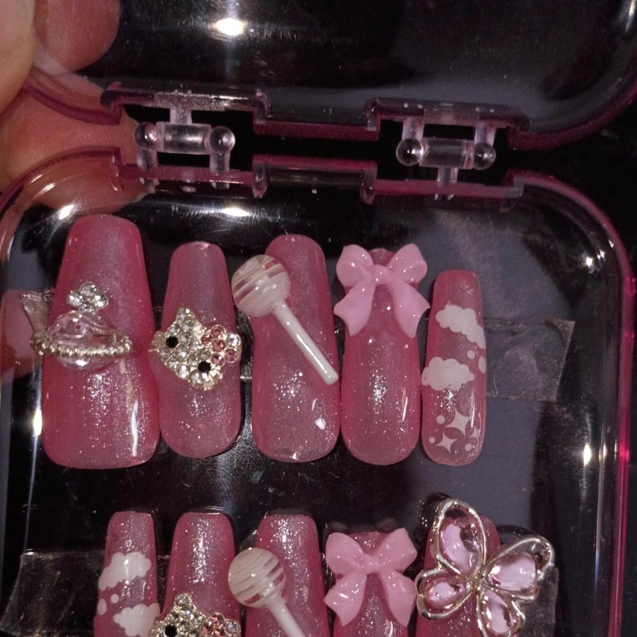 Long Coffin Hellokitty themed Press-On Nails Acrylic Full Cover
