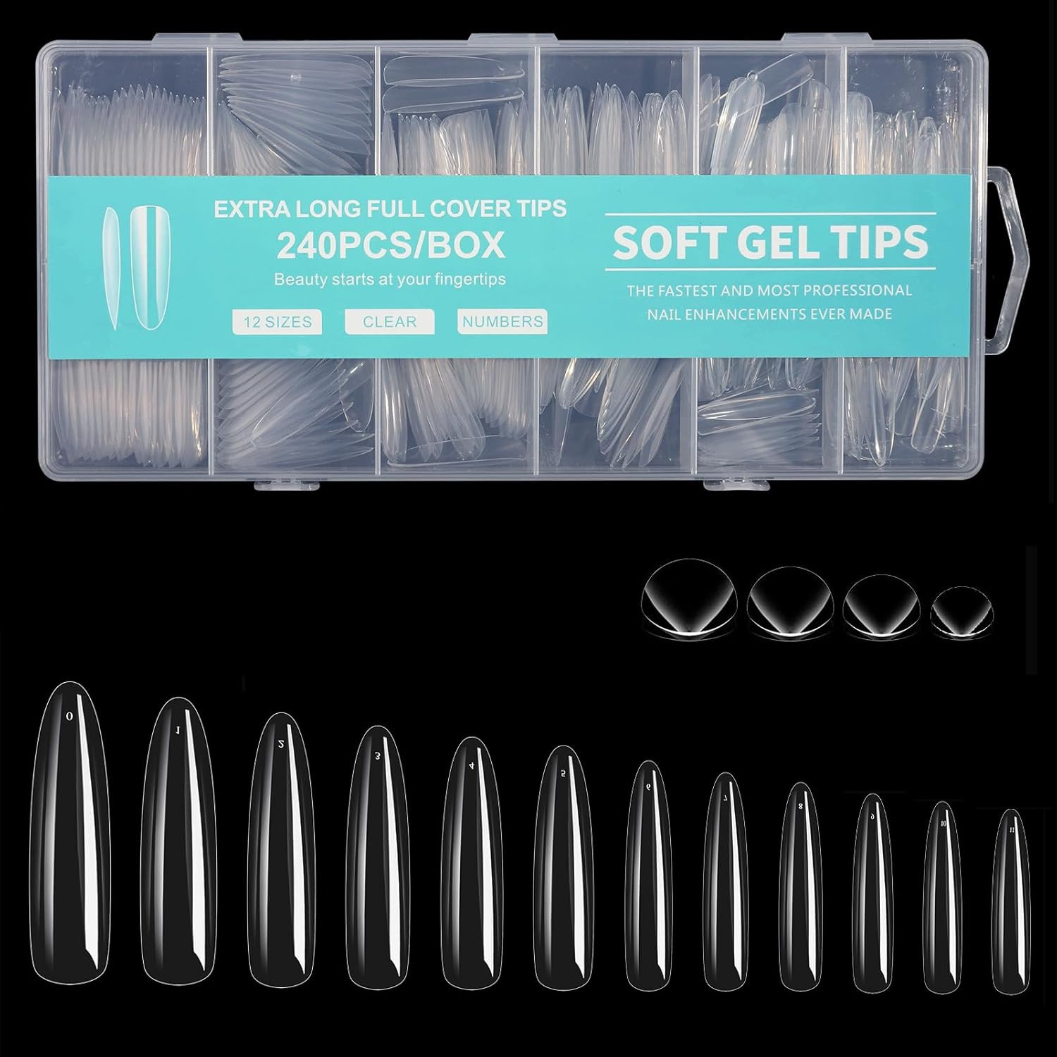 Long Square Nail Tips, 240Pcs Full Cover Soft Gel Nail Tips Pre-Shaped 3XL Strai