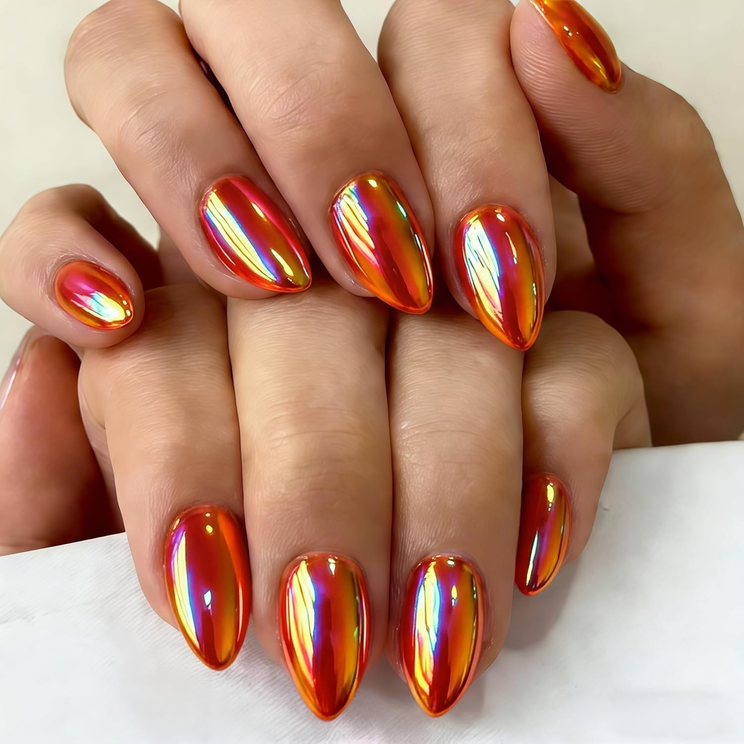 SXVME Short Almond Press On Nails Orange