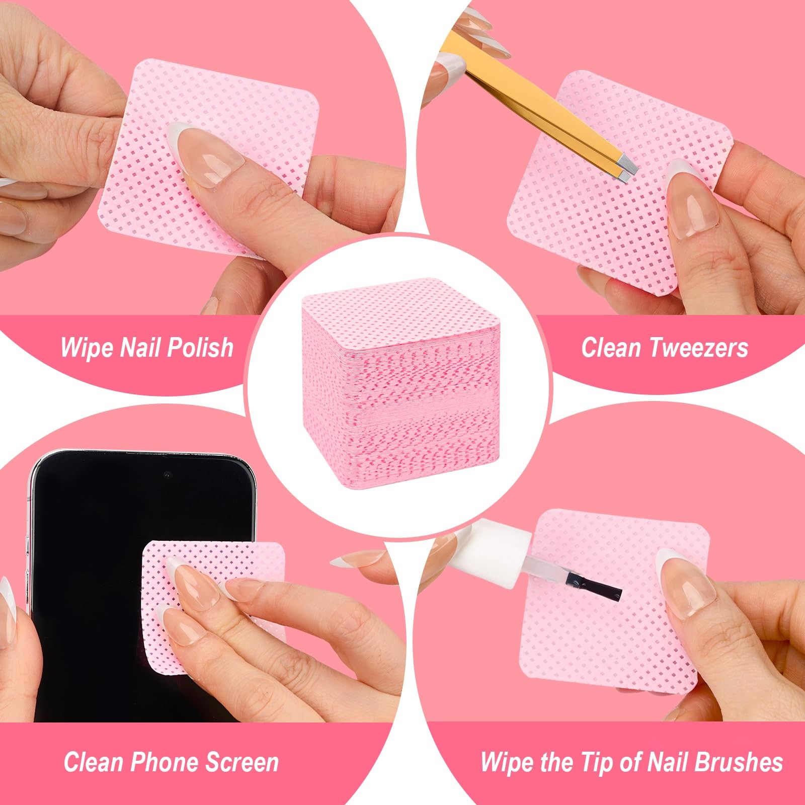 Lint Free Nail Wipes, Acetone Polish Remover 1080PCS with Pump Pink