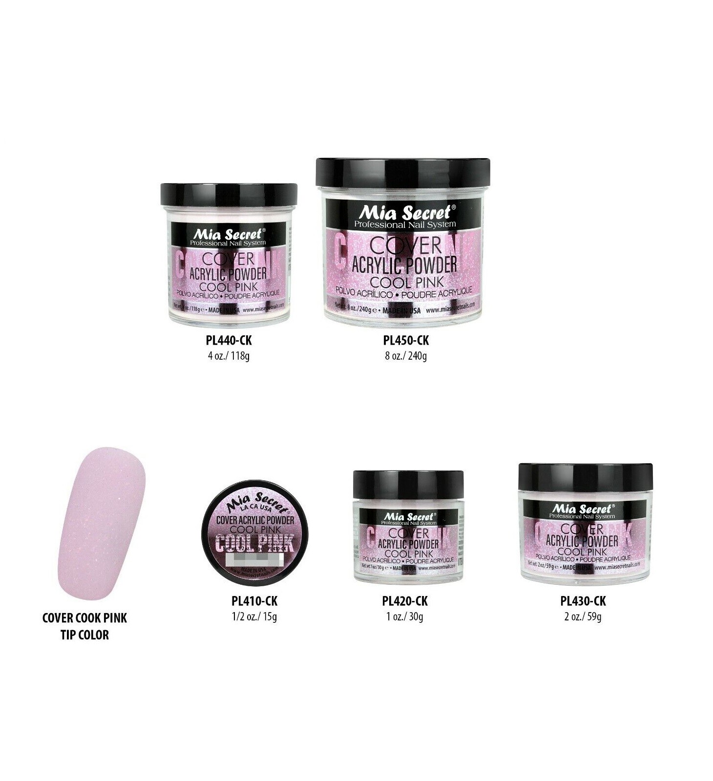 Mia Secret Cover Cool Pink Acrylic Powder 0.5 oz | 1oz | 2oz | 4oz | 8oz~Choose