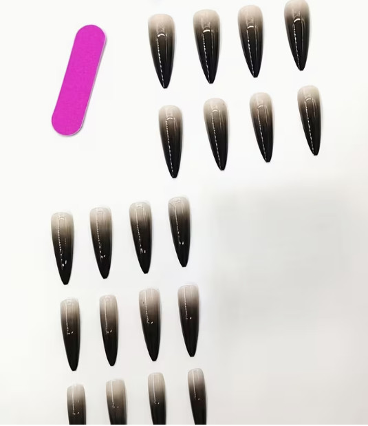 24 Pcs Press-On Nail Long Stiletto Glossy – Black Ombre Nails