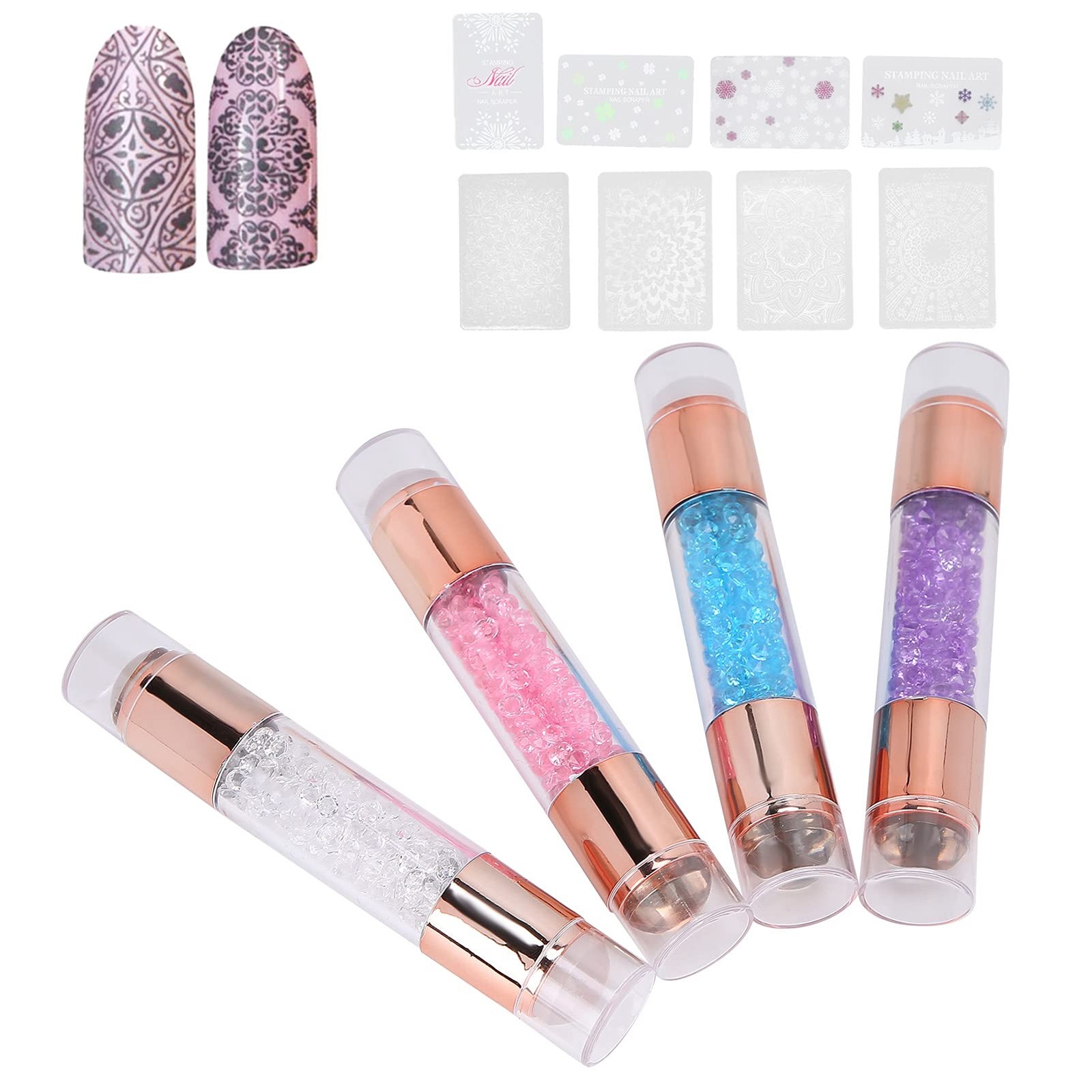 Manicure Stamping Plates , Fashionable 4Sets Double Ended Pen Colorful Rhines…
