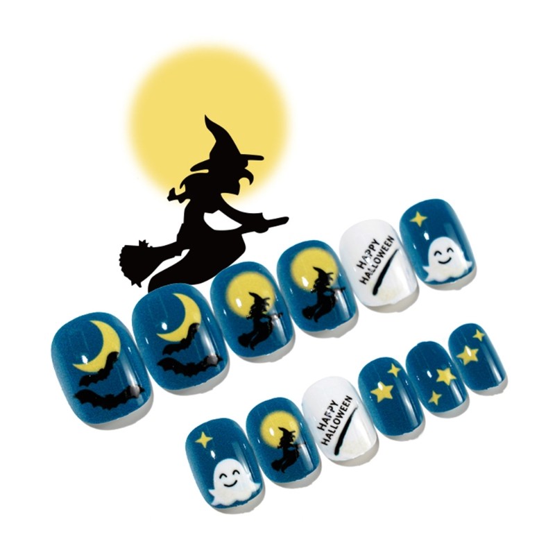 Press On Nails Child Adult Halloween Bat&Dead Tree Adhesive Nail Decoration