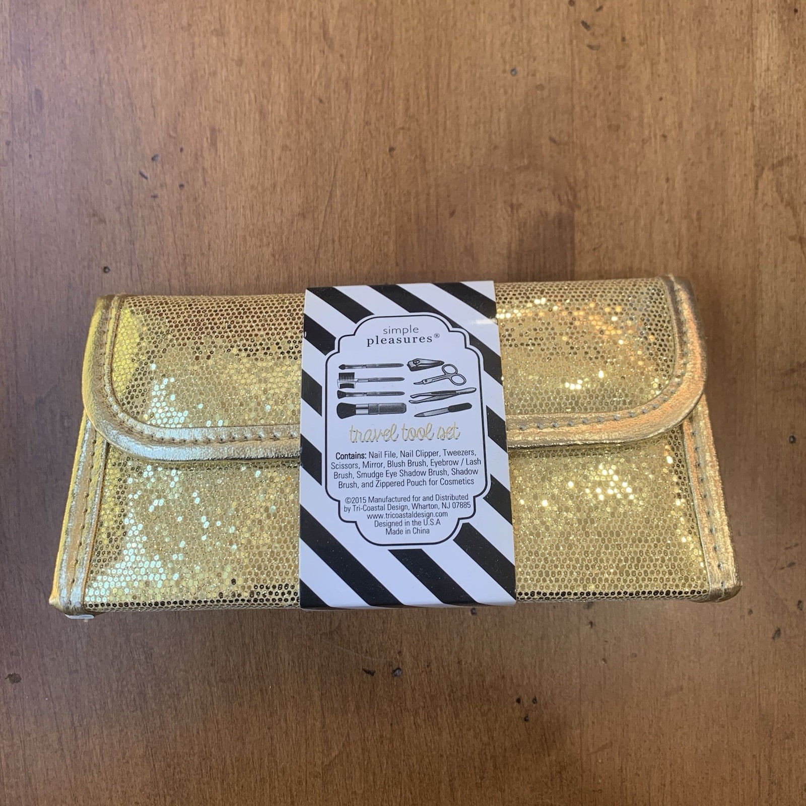 Simple Pleasures Travel Tool Makeup Set Nail Scissors In Sparkly Gold Zip Case