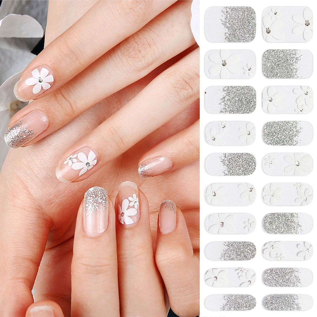 Metal White Silver Nail Wraps Korean Glitter Star Daily Beauty Point Full Style