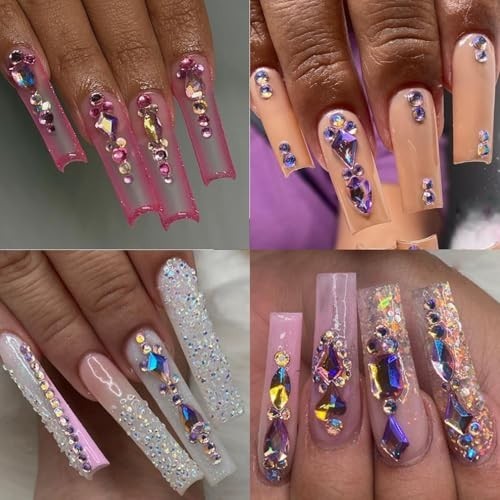 3D Nail Rhinestones 1600pcs – Multi Shape Pink AB Gems, Flat Back for Nail Art &