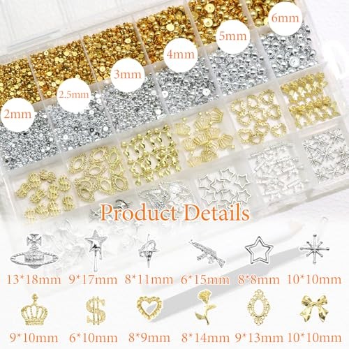 3D Nail Art Charm 12 Styles Metal Star Bows Heart Charms for Nails Gold&Silver