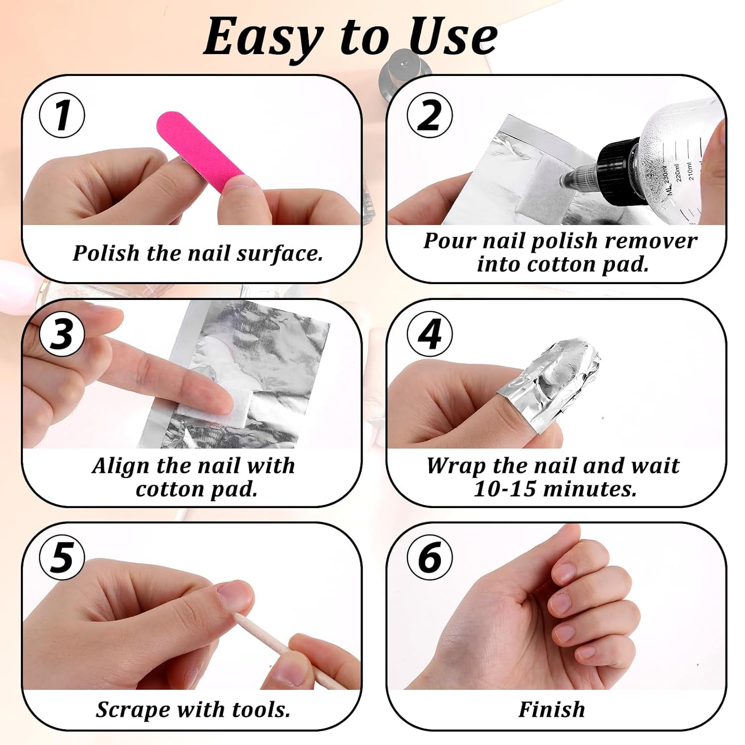 100 Pcs Nail Foil, Nail Polish Remover Gel Nail Foil Wraps for Nails, Soak off F