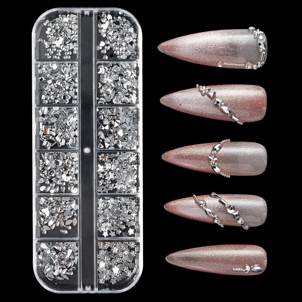 Jaliya Silver Nail Rhinestones: 2000+ Flat Back Gems for Art Decor