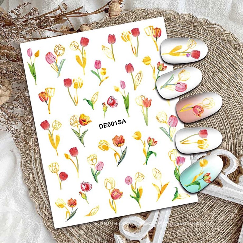 Tulip Fall Leaves Nail Sticker Iris Flower Ladybug Butterfly Nail Decals