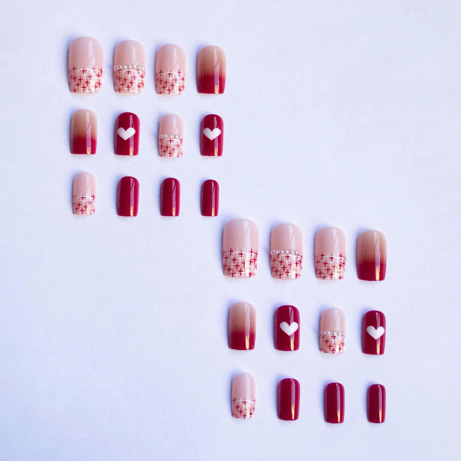 24pcs 3D Bow Pearl Cherry French Press On Nails