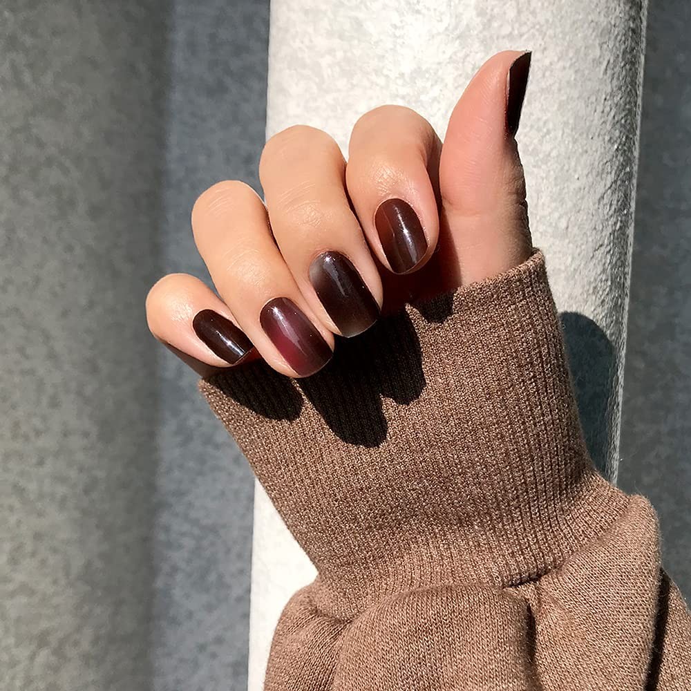 UUUUU. Semi Cured Gel Nail Strips – [Chocolate Stone], Large, Chocolate Stone