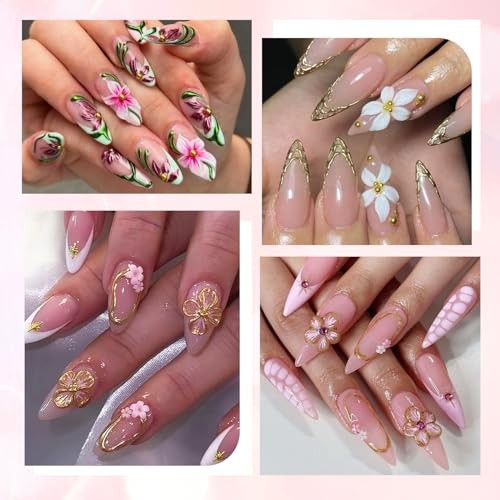 5D Embossed Flowers Nail Art Stickers, 5PCS Self-Adhesive White Colorful-06