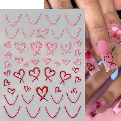 8 Sheets Heart Nail Stickers Wavy Line Nail Design 3D Self-Adhesive black heart