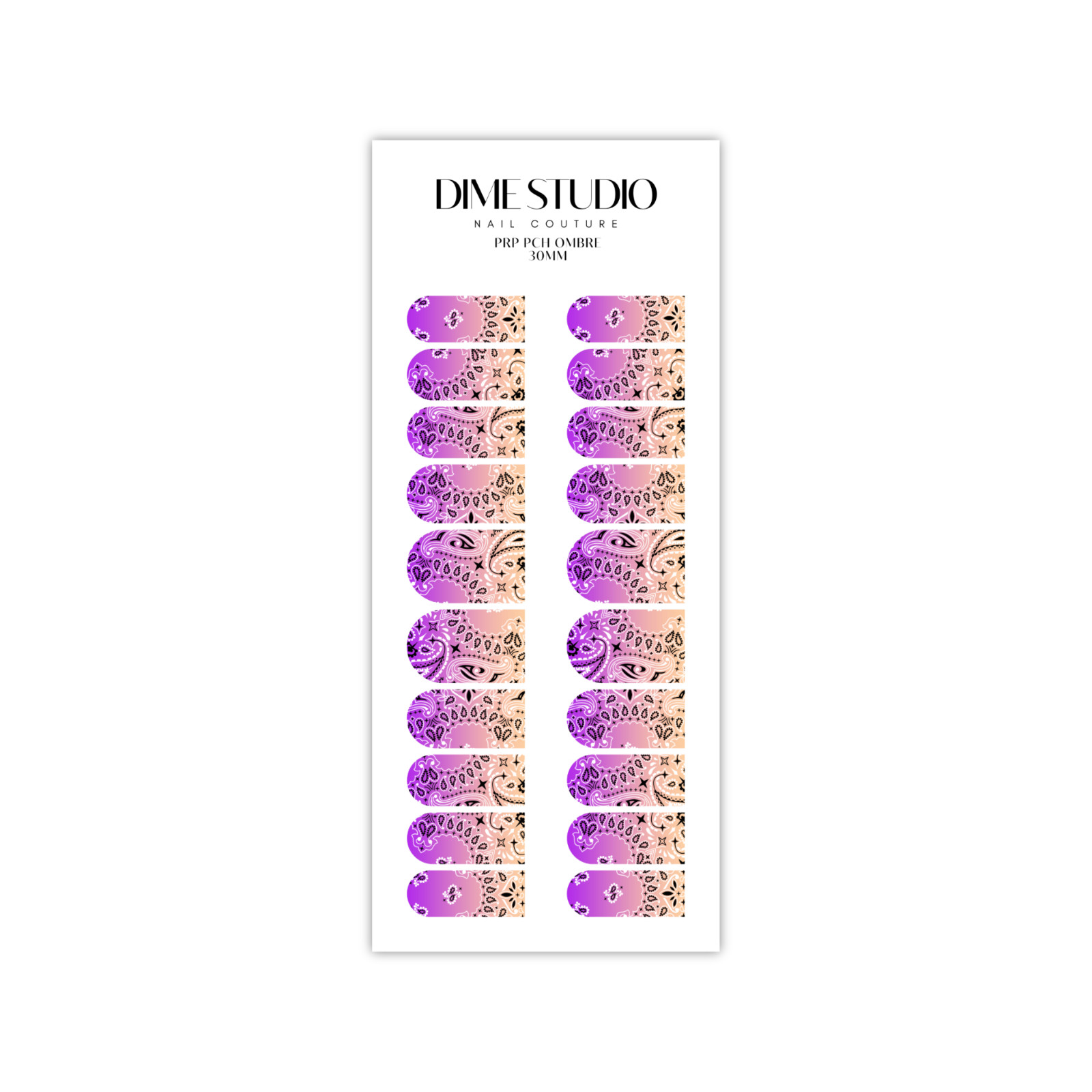 Peach Purple Classic Bandana Paisley Nail Decals Water Transfer Nail Wraps