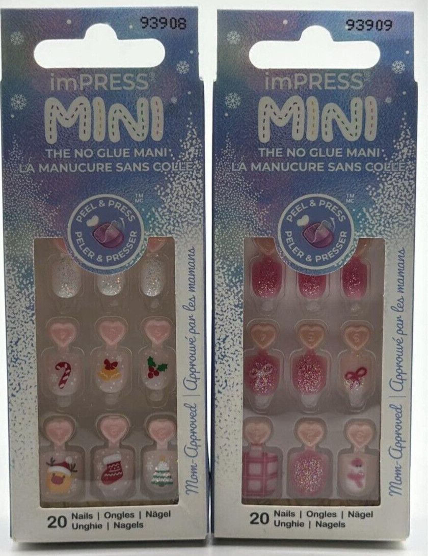 2PC Kiss Impress Mini Nails ~ Cozy Hugs & Oh So Cute ~ #93909 #93908~20 NAILS EA
