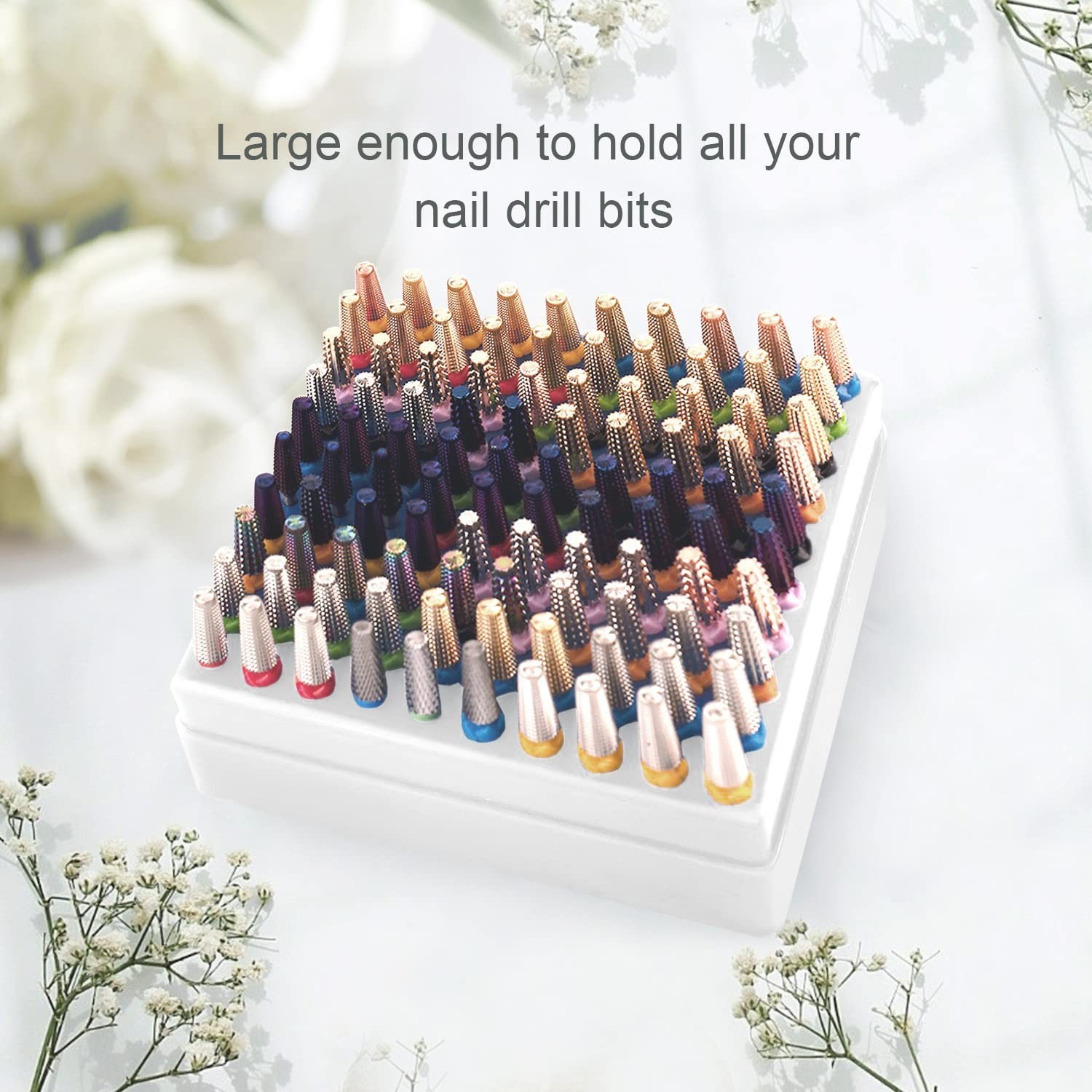 CORFULRA Nail Drill Bits Holder, Nail Organizer Box for Nail Drill Bits, Larg…