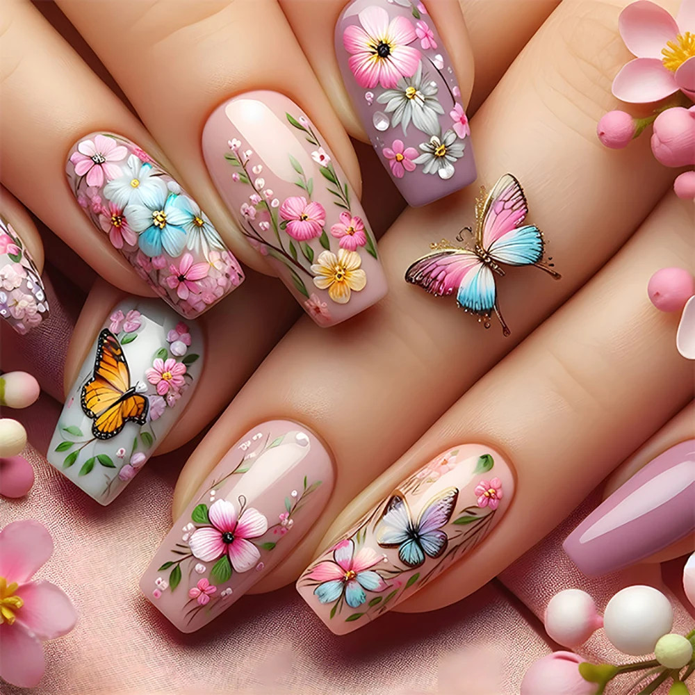 24pcs set Spring Summer Press On Nails Short Medium Long Fake Nails For Women