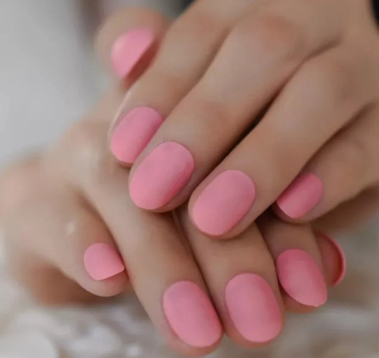 24 Short matte Pink Press on nails glue on almond oval round rounded edge femme