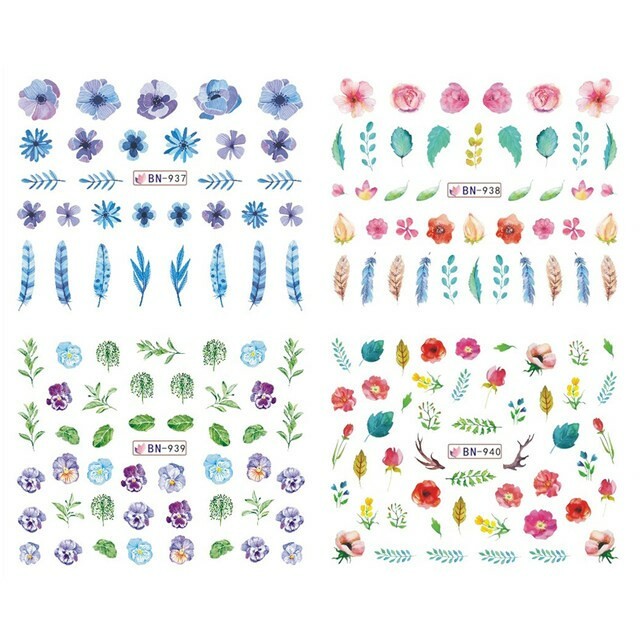 Nail Art Water Transfer Sticker Feather Rose Daisy Flower Leaves Floral Decals
