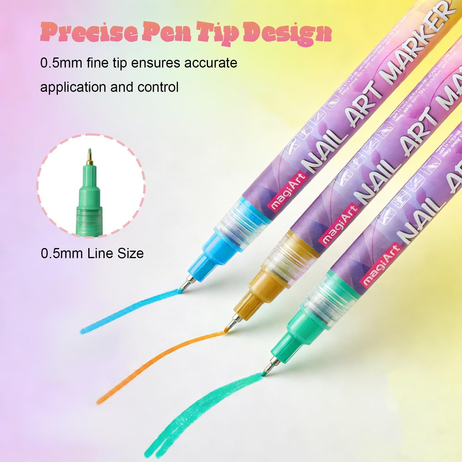 Nail Art Pens, 24 Colors Precision Tip Nail Art Markers Set Easy to Use for B…