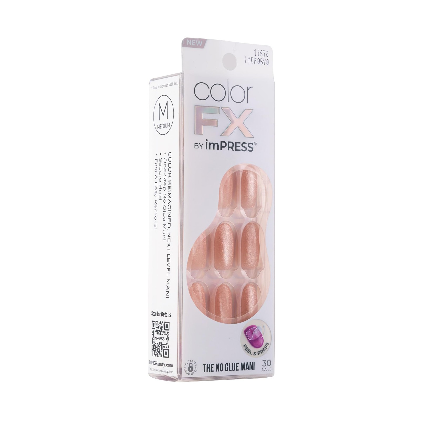 Impress Color FX No Glue Mani 30 Pcs Press on Nails, Medium False Nails, Meta…