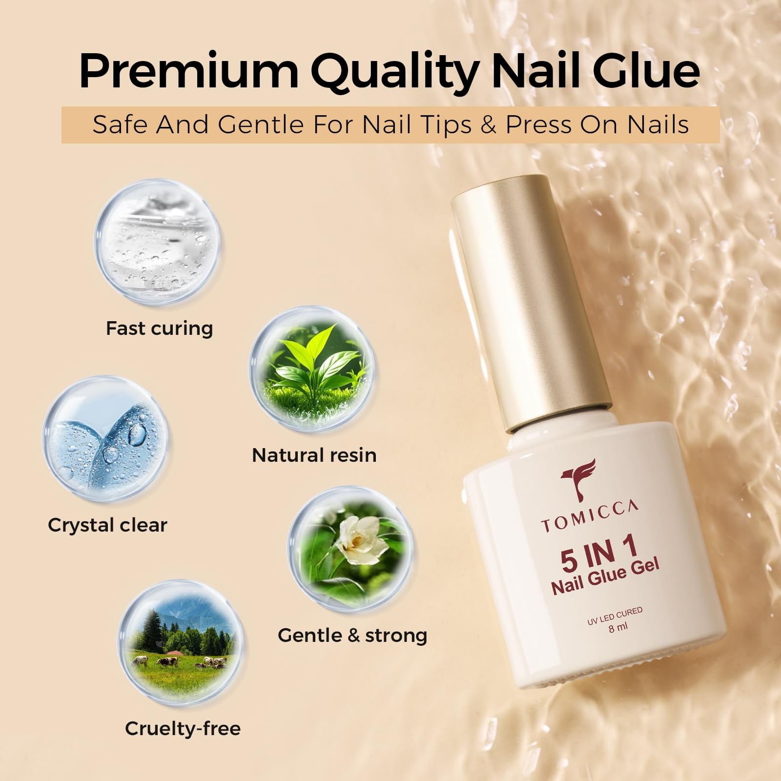 TOMICCA 5 in 1 Nail Glue for Clear Acrylic Nails Tips, UV Nail Glue Long Last…