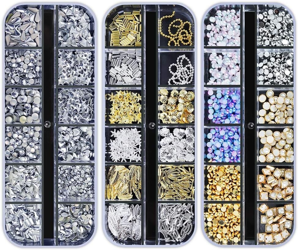 Versatile Nail Rhinestones Kit – 12 Boxes of Glitter Gems with Application Tools