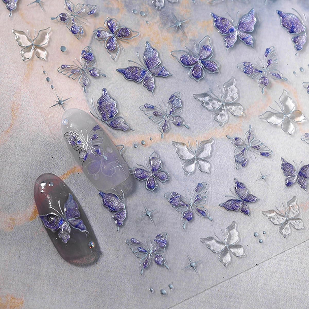 Purple Butterfly 5D Embossed Nail Art Stickers Spring Summer Nail Decals Hot Gol