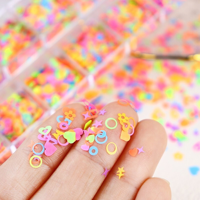 Fluorescence Flower Star Mixed Design Nail Sequins Glitter Flakes Nail Stickers