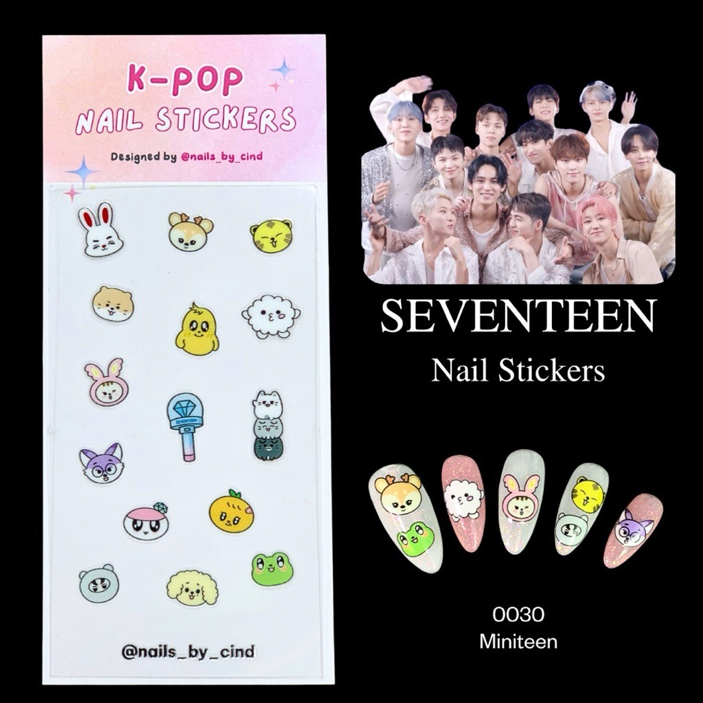 SEVENTEEN 17 KPOP NAIL STICKER FAN MADE KOREA DINO SCOUPS HOSHI DK THE 8 I Z10