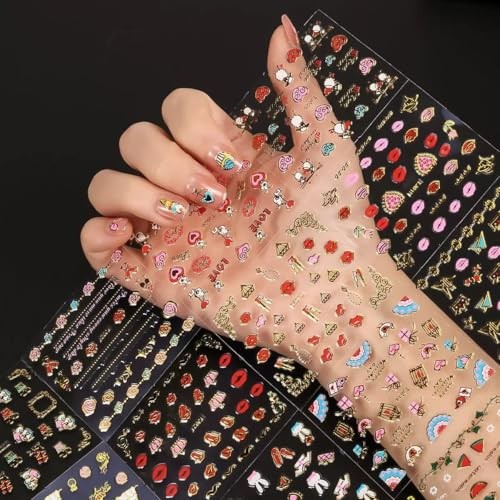 30 Sheets Valentine’s Day Nail Stickers 3D Embossed Love Heart Nail Art Style-1