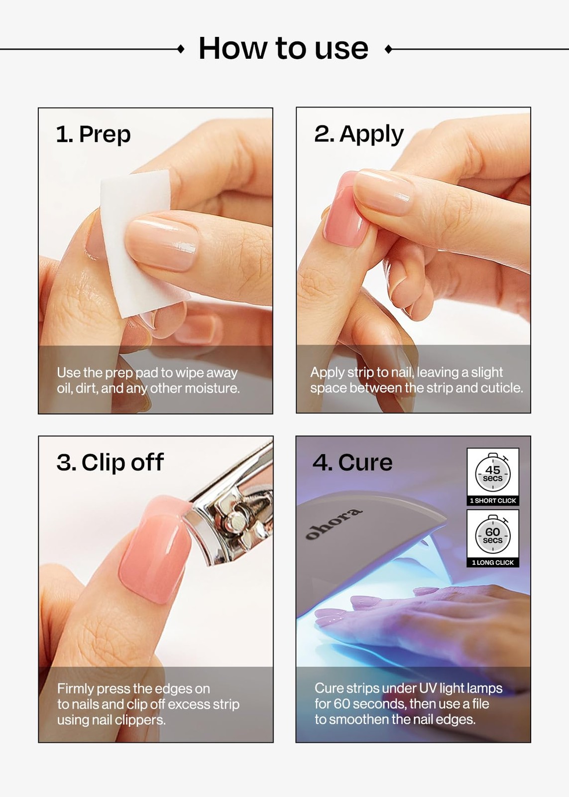 Semi Cured Gel Nail Strips (N Blossom) – Nude, Ombre, Works with Any UV/LED L…