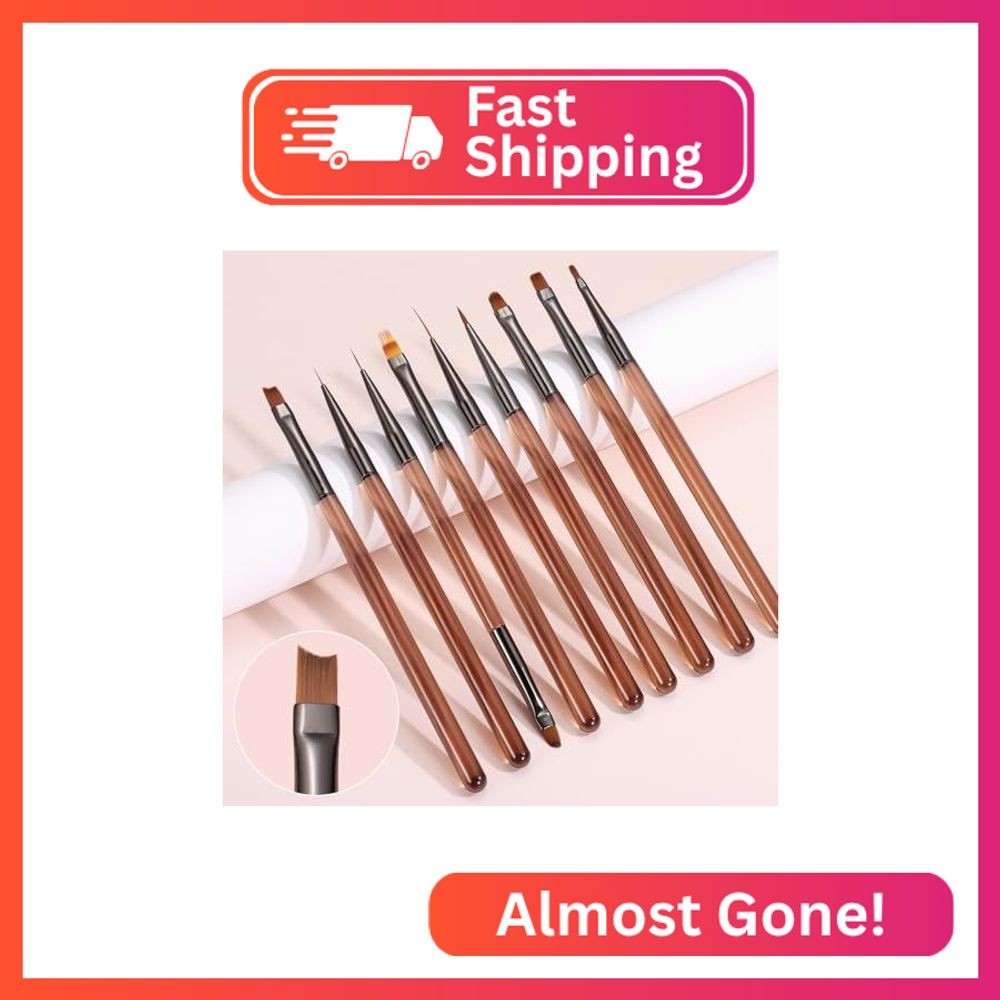 9Pcs Nail Art Brush Set, Builder Painting Design Detail Drawing Brushes Dotting