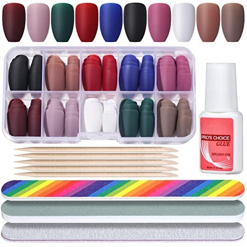 240 Pcs Short Square Press On Nails Artificial Acrylic False Nails w/ Nail Glue