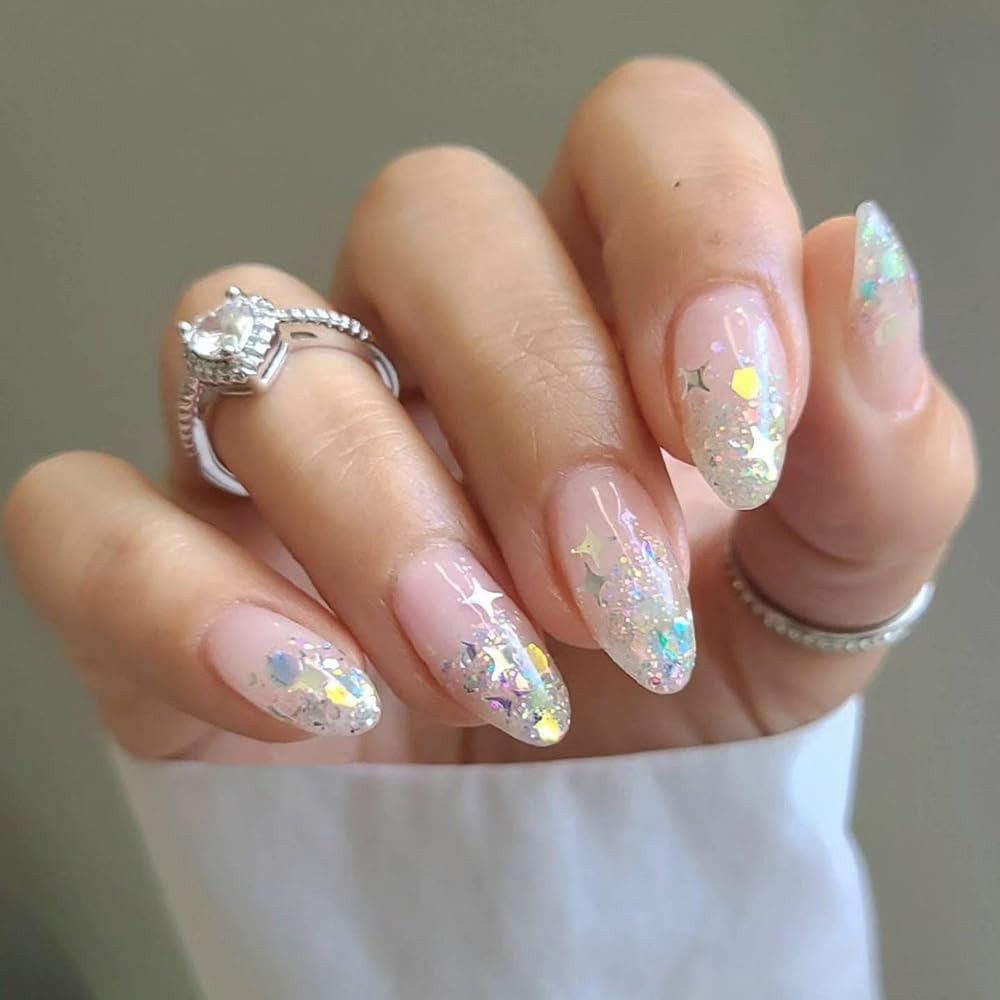 4 Jars Silver Glitter for Nails Design Shiny Nail Glitter Flakes Sparkling Si…