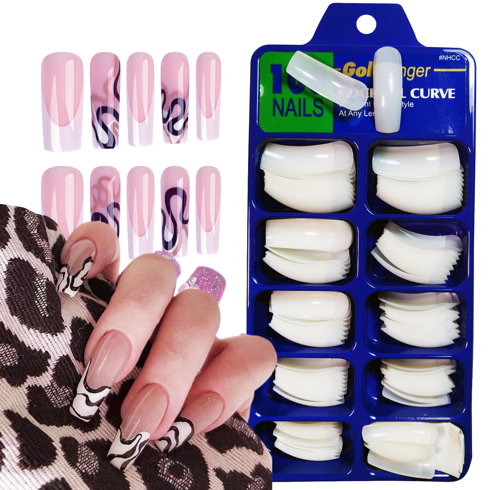 COCKTAIL CURVE Acrylic False Nail Tips 100pcs Original French Artifical Curved