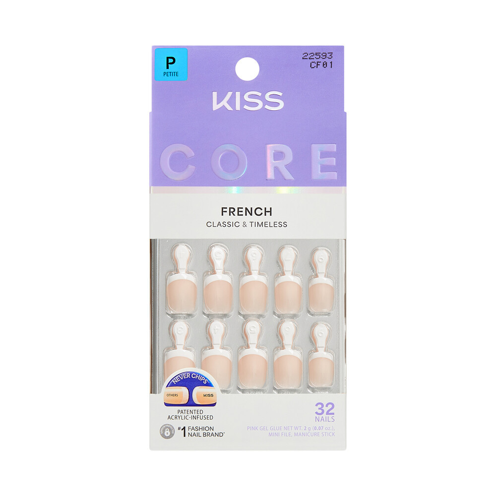 KISS CORE 32 FRENCH NAILS W/ GLUE – PETITE SQUOVAL #CF01 PERFECTION