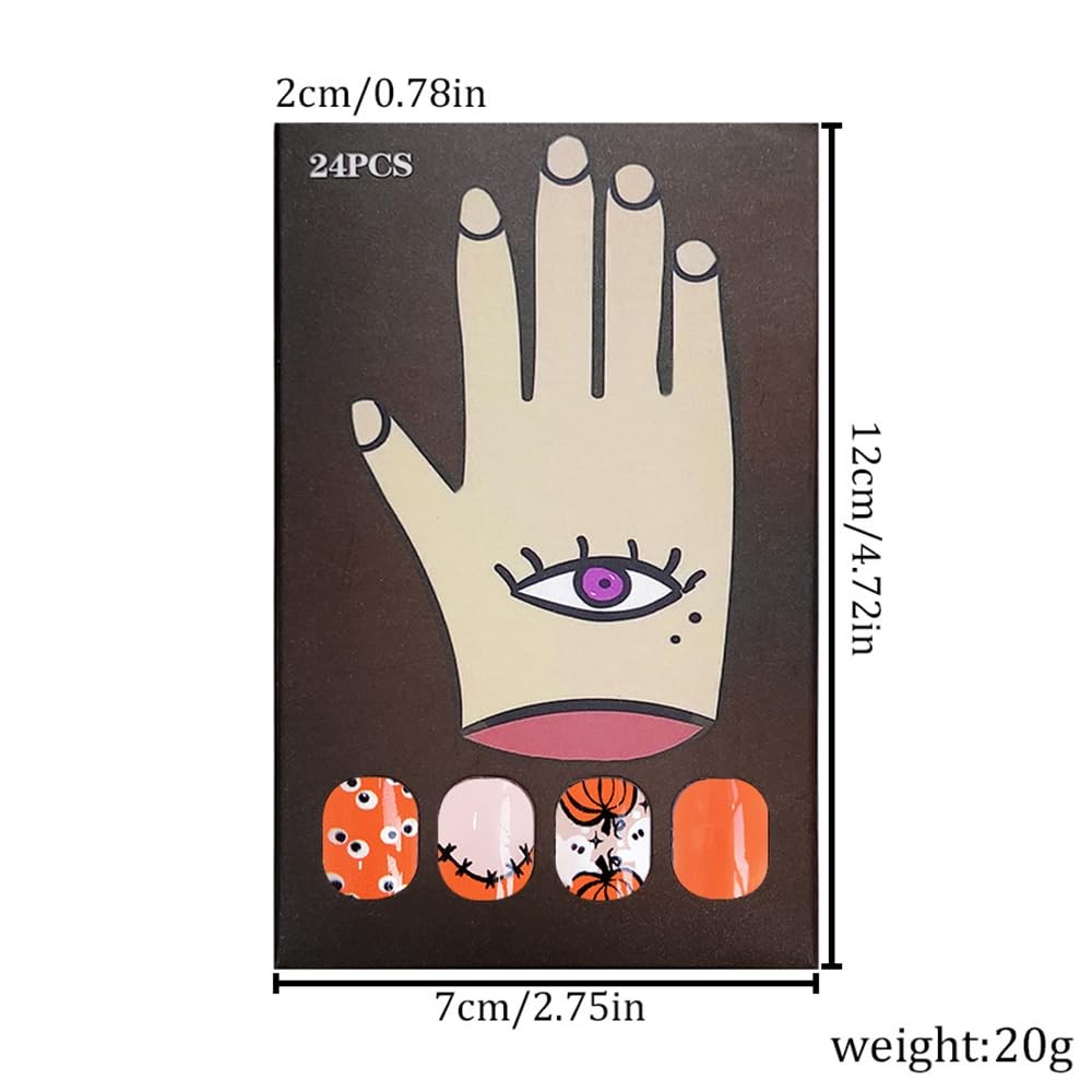 24Pcs Halloween Press on Nails French Tip Fake Nails Short Oval False Nail wi…