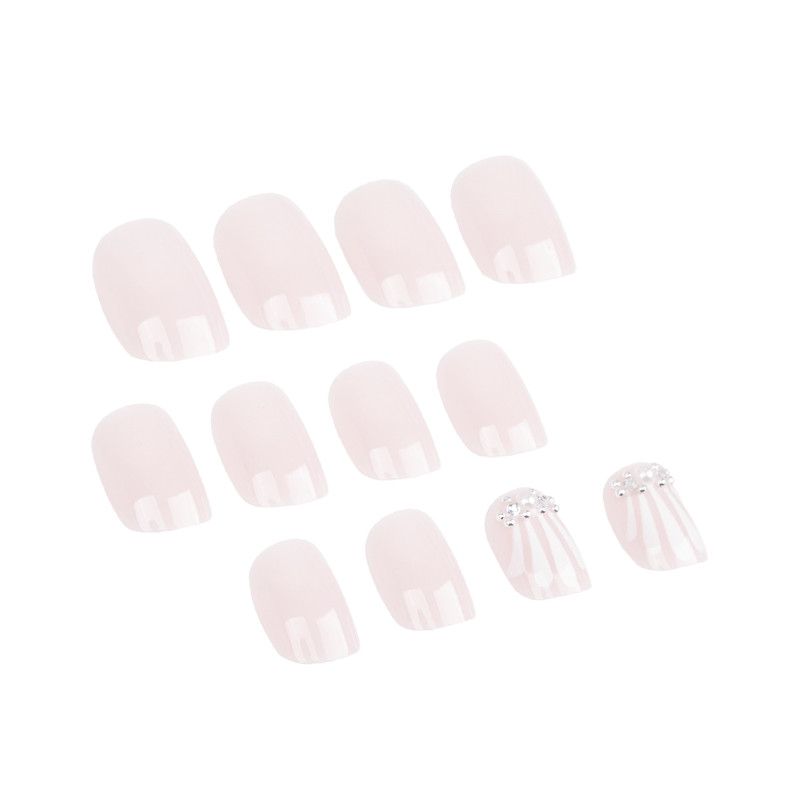 48Pcs-Short Oval Nude Seashell Starfish Tiny Rhinestone Press on Nails Set