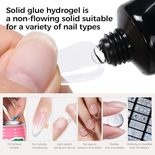 TOMICCA 4-in-1 Solid Gel Nail Glue, Strong Hold Clear Adhesive for Press On