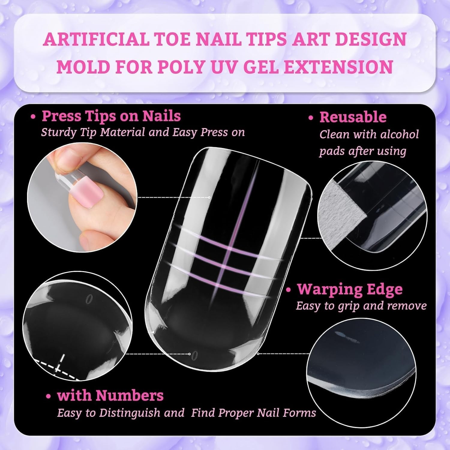 300pcs Wide Square Toe Nail Forms Clear Toenail Extension Nail Mold Full Cove…