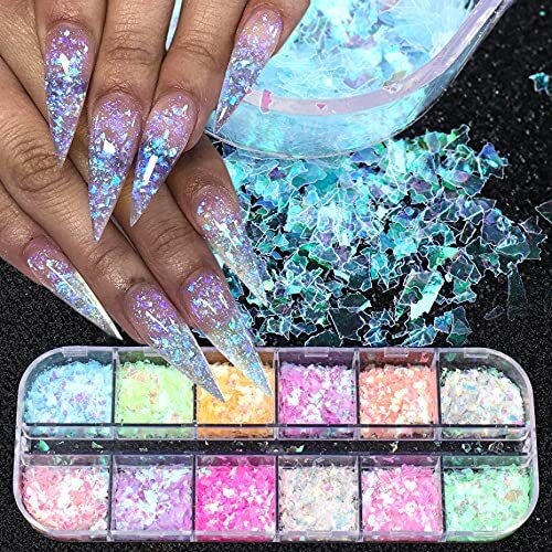 Mermaid Flake Nail Glitter Sequins, Iridescent Ice Slag Nail Glitter 2